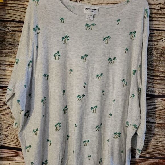 "Serengeti " Woman's long sleeve top Size: 3X gray/palmtrees Pre-owned - Picture 2 of 5